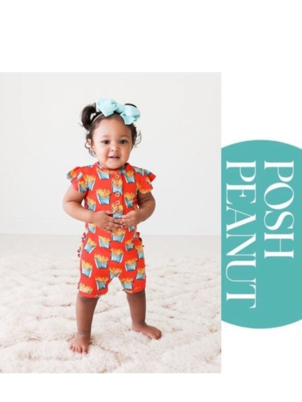 Posh Peanut | “Time Fries” Red Ruffle Butt Shorts Romper | Size 6-9 Months